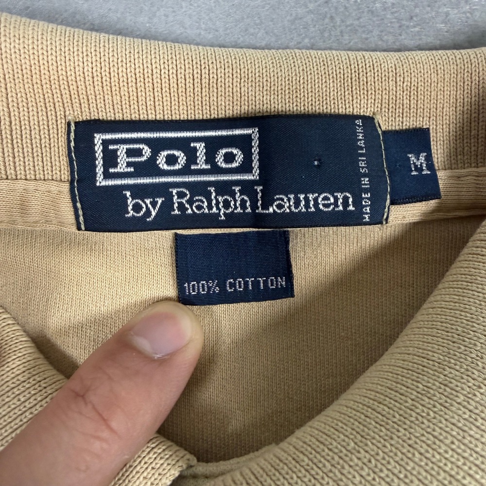 Vintage Polo Ralph Lauren Mens Polo Shirt M Tan Cotton Crest Logo Short Sleeve - Picture 6 of 13